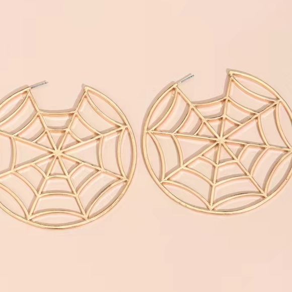 Gold Spiderweb Hoop Earrings - Picture 5 of 6